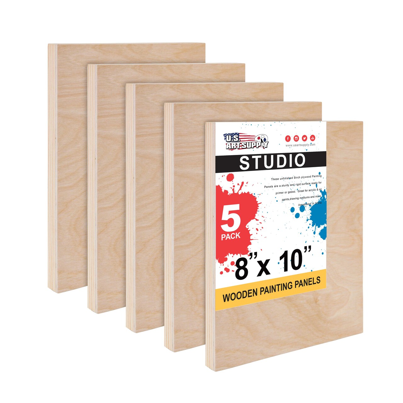 Unfinished Cradled Wood Panels for Painting, 5 Pack of 8x10 inch - Studio Birch Wooden Canvas Boards 3/4" Deep - Mixed-Media Craft, Acrylic, Oil, Encaustic, Paint Pouring Panel Board